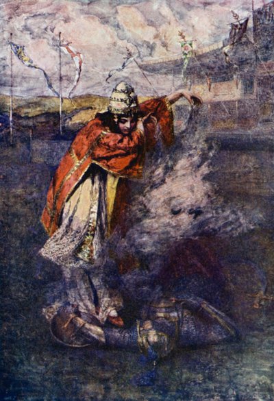 Duessa verdreef de betoverde wolk (kleur litho) door Gertrude E. Demain (after) Hammond