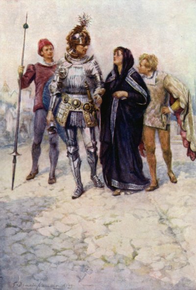 Prins Arthur leidt Belge en haar zonen het kasteel in door Gertrude E. Demain (after) Hammond