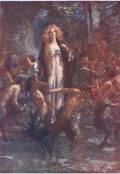 De saters dansten vrolijk om haar heen, verhalen uit de Faerie Queen uitgegeven door George Harrap and Company door Gertrude E. Demain (after) Hammond