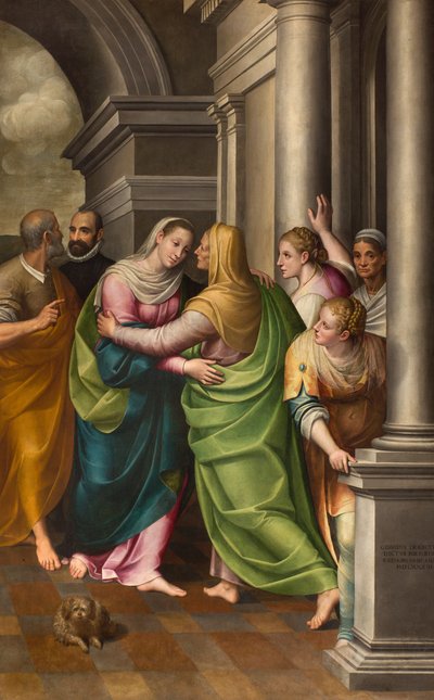 Zuidtransept, Altaar van Bezoeking, Altaarstuk door Gervaso Gatti, Bezoeking van Maria aan zijn nicht Elisabeth 1583 door Gervasio Gatti