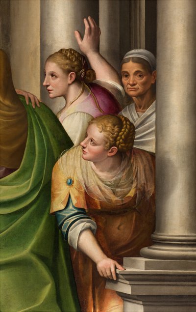 Zuidtransept, Altaar van Bezoeking, Detail van het altaarstuk door Gervaso Gatti, De Bezoeking van Maria aan nicht Elisabeth 1583 (detail) door Gervasio Gatti