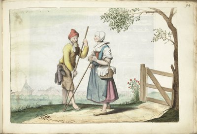 Boerenpaar in gesprek door Gesina ter Borch (signed by artist)