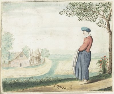Boerenvrouw in een landschap door Gesina ter Borch (signed by artist)