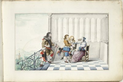 Gezelschap op een terras door Gesina ter Borch (signed by artist)