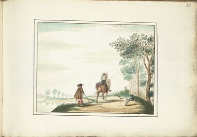 Heer en dame te paard en een voetganger in een landschap door Gesina ter Borch (signed by artist)