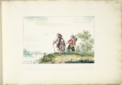 Heer en zwerver in een landschap door Gesina ter Borch (signed by artist)