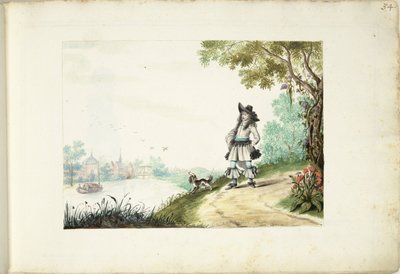 Heer lopend langs een rivier door Gesina ter Borch (signed by artist)