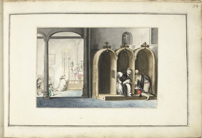 Kerkinterieur met biechtstoel door Gesina ter Borch (signed by artist)