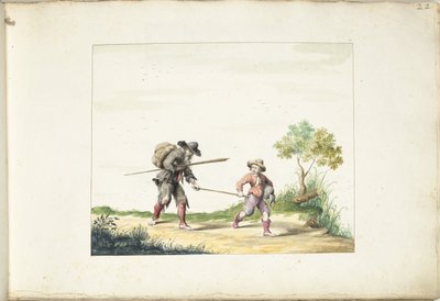 Oude blinde bedelaar geleid door een jongen door Gesina ter Borch (signed by artist)