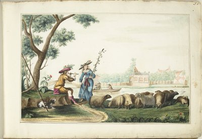 Pastorale voorstelling aan een rivier door Gesina ter Borch (signed by artist)