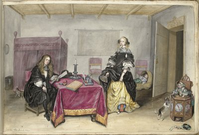 Sijbrant Schellinger en Jenneken ter Borch met twee kinderen in een interieur door Gesina ter Borch (signed by artist)
