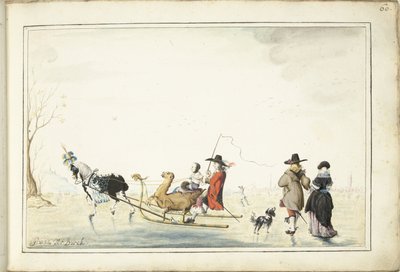 Slede op het ijs door Gesina ter Borch (signed by artist)