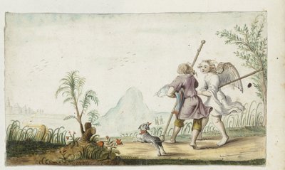 Tobias en de engel door Gesina ter Borch (signed by artist)