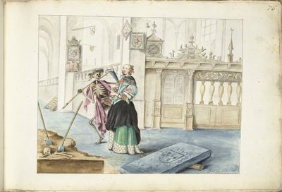 Vrouw (Aeltien?) staand naast de Dood in de Sint-Michaëlskerk, Zwolle door Gesina ter Borch (signed by artist)