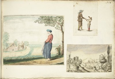 Boerenvrouw, jongens met appels en een heuvelachtig landschap door Gesina ter Borch