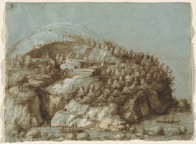 Heuvelachtig Landschap met Schepen door Gherardo Cibo