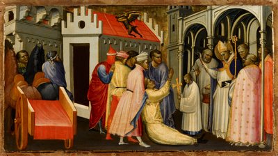 Sint Hugo van Lincoln bezweert een door de duivel bezeten man, 1404-1407 door Gherardo Starnina