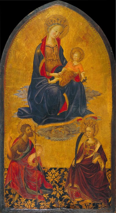 De aanbidding van de Maagd en het Kind door Sint Jan de Doper en Sint Catharina door Gherardo Starnina
