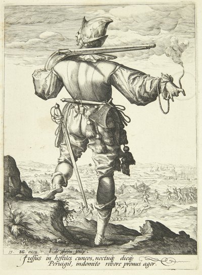Een musketier van achteren gezien door Gheyn, Jacques II de