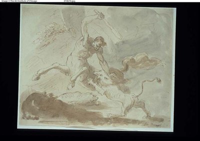 Centaur vecht met leeuw door Giacinto Brandi