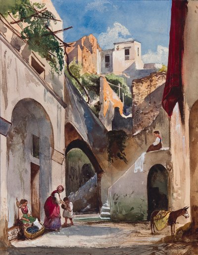 Huizen aan de Costiera van het Sorrentijnse schiereiland, met toevoegingen door prinses Maria Annunziata di Borbone, 1853 door Giacinto Gigante