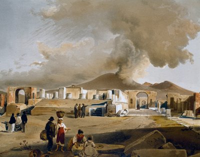 Uitzicht op Forum en Tempel van Jupiter in Pompeii, illustratie door Giacinto Gigante (1806-1876) uit Huizen en monumenten van Pompeii, door Fausto en Felice Niccolini door Giacinto Gigante