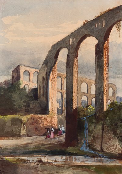 Vrouwen onder het Romeinse aquaduct in Maddaloni, met toevoegingen door een Borbone-leerling, mogelijk prinses Maria Annunziata di Borbone (1843-1871) door Giacinto Gigante