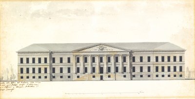 Verhoging van de gevel van de Academie van Wetenschappen in Sint-Petersburg door Giacomo Antonio Domenico Quarenghi