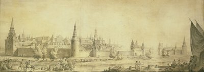 Panoramisch uitzicht op het Kremlin van Moskou tegen het einde van de 18e eeuw, eind 1790s door Giacomo Antonio Domenico Quarenghi