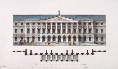 Project van Smolny Instituut. De hoofdgevel en de begane grond plattegrond, 1806-1808 door Giacomo Antonio Domenico Quarenghi