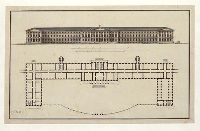 Project van het Smolny Instituut. De Hoofdgevel en het Begane Grond Plan, 1806-1808 door Giacomo Antonio Domenico Quarenghi