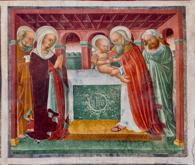 Presentatie van Jezus in de tempel (detail) door Giacomo Borlone de Buschis