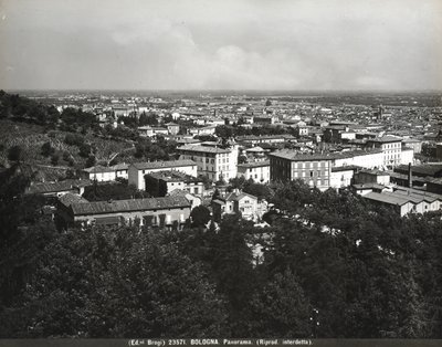 Panorama van Bologna met enkele fabrieken en een heuvel door Giacomo Brogi