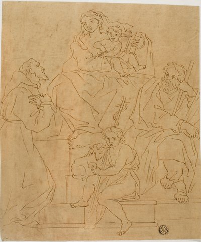 Heilige Familie met Sint Franciscus van Assisi en het Kind Johannes de Doper door Giacomo Cavedone