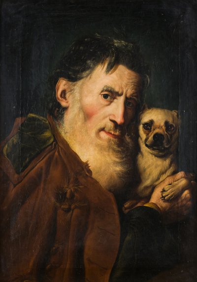 Een oude man met een hond, 1740s door Giacomo Ceruti
