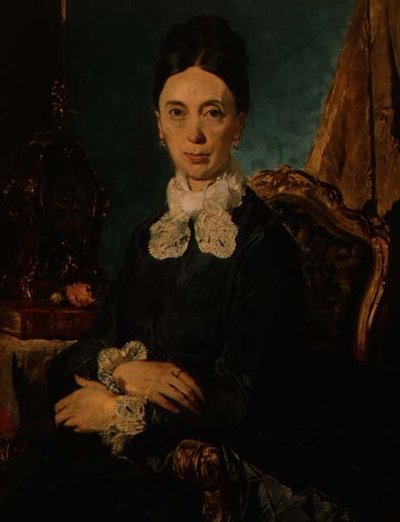Portret van een familielid van de kunstenaar door Giacomo Favretto