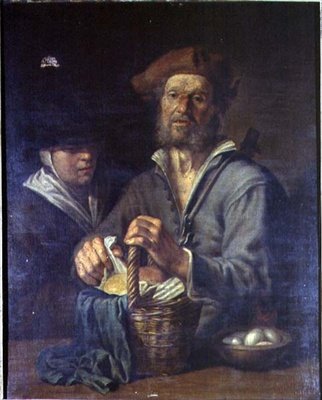 Een Oude Boer en een Dienstmeid aan een Tafel door Giacomo Francesco Cipper