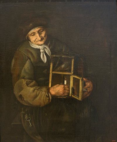 Oude Vrouw met een Lamp door Giacomo Francesco Cipper