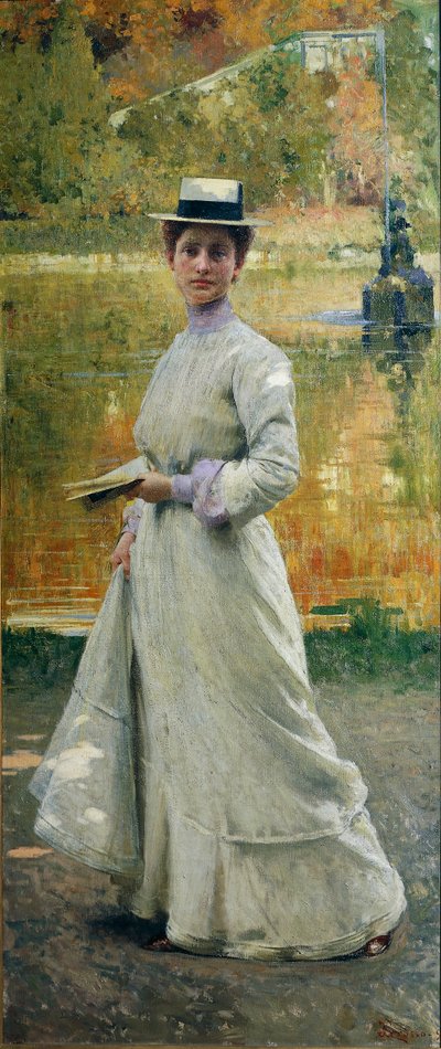Portret in de open lucht of Dame in de tuin door Giacomo Grosso