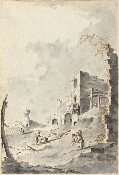 Capriccio van Klassieke Ruïnes met een Fort door Giacomo Guardi