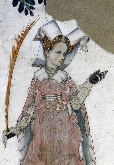 Afbeelding van de markgraven van Saluzzo en hun echtgenotes als historische en mythologische helden en heldinnen (detail) door Giacomo Jaquerio