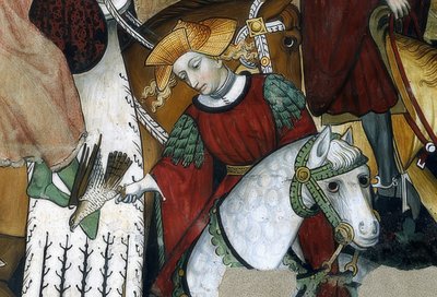 De jeugdbron. Detail: een valkenier met zijn vogel. 1418-30 door Giacomo Jaquerio