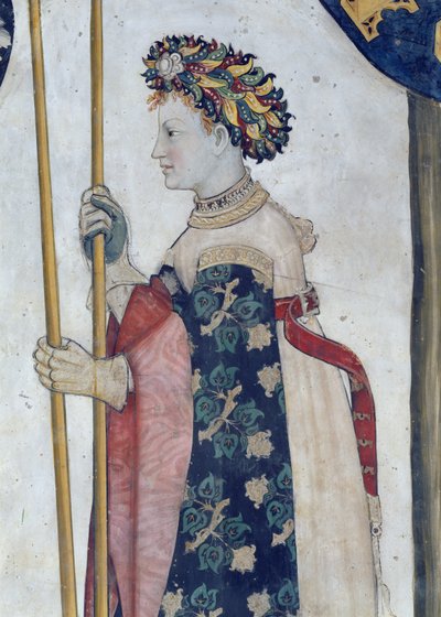 De Negen Waardigen en de Negen Waardige Vrouwen, detail van Semiramis, 1418-30 door Giacomo Jaquerio