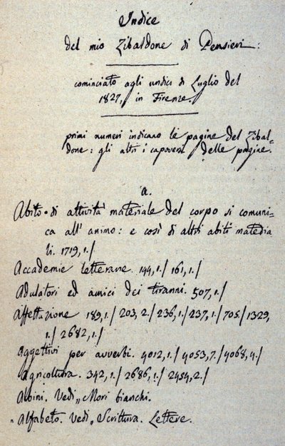 Incipit van het manuscript van de Zibaldone (of 