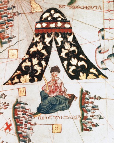 De koning van de Tartaren (Miniatuur, ca. 1563) door Giacomo Maggiolo