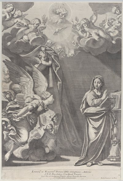 De annunciatie, met Gabriel en andere engelen links en God de Vader boven, 1687-1717 door Giacomo Maria Giovannini