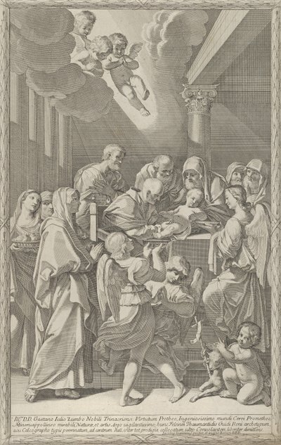 De besnijdenis van Christus, een groep mannen, vrouwen en engelen omringen hem, 1687-1717 door Giacomo Maria Giovannini