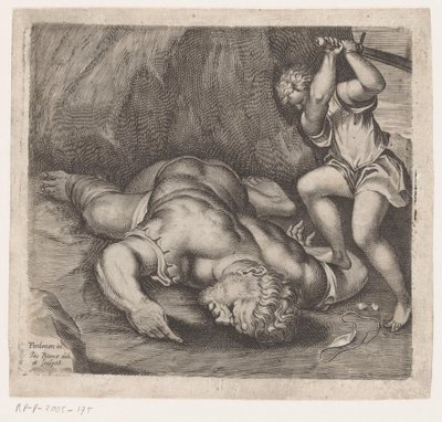 David onthoofdt Goliat door Giacomo Piccini