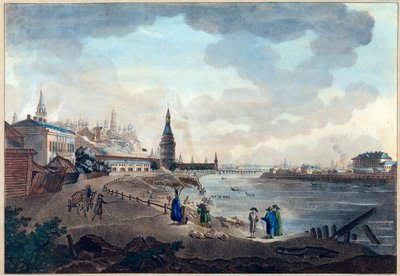 Uitzicht op het Kremlin van Moskou vanaf de stenen brug over de Moskva door Giacomo Quarenghi