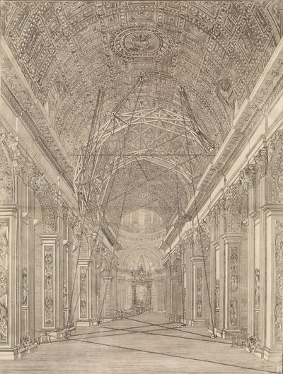 Steigers opgericht voor de restauratie van het gewelf in de Sint-Pietersbasiliek: Overzicht... (ca. 1773) door Giacomo Sangermano